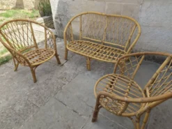 Salon de jardin Vintage en bambou et rotin - Années 60/70