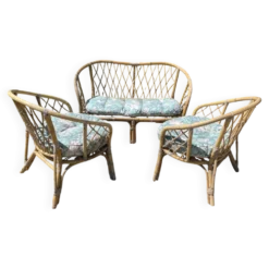 Salon en rotin/bambou vintage années 60/70