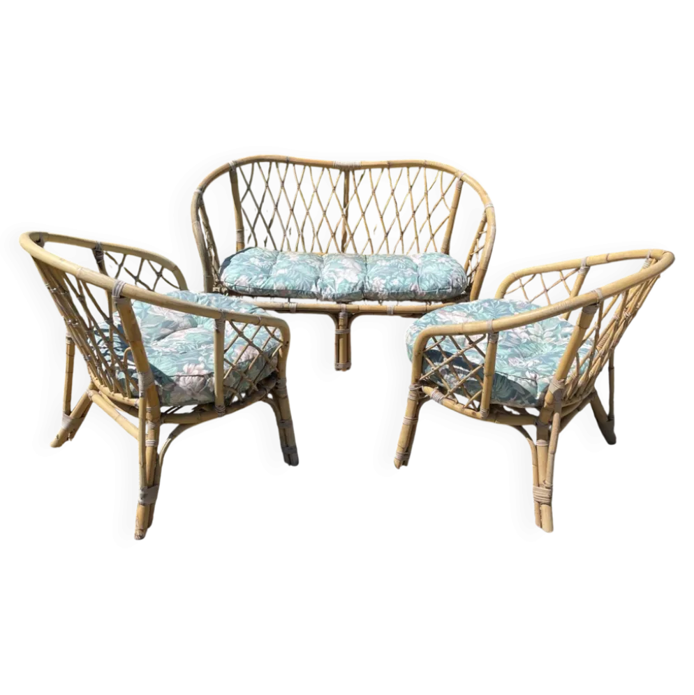 Salon en rotin/bambou vintage années 60/70