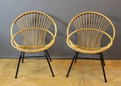 Salon en rotin et fer laqué noir par Rohe Noordwole vers 1950