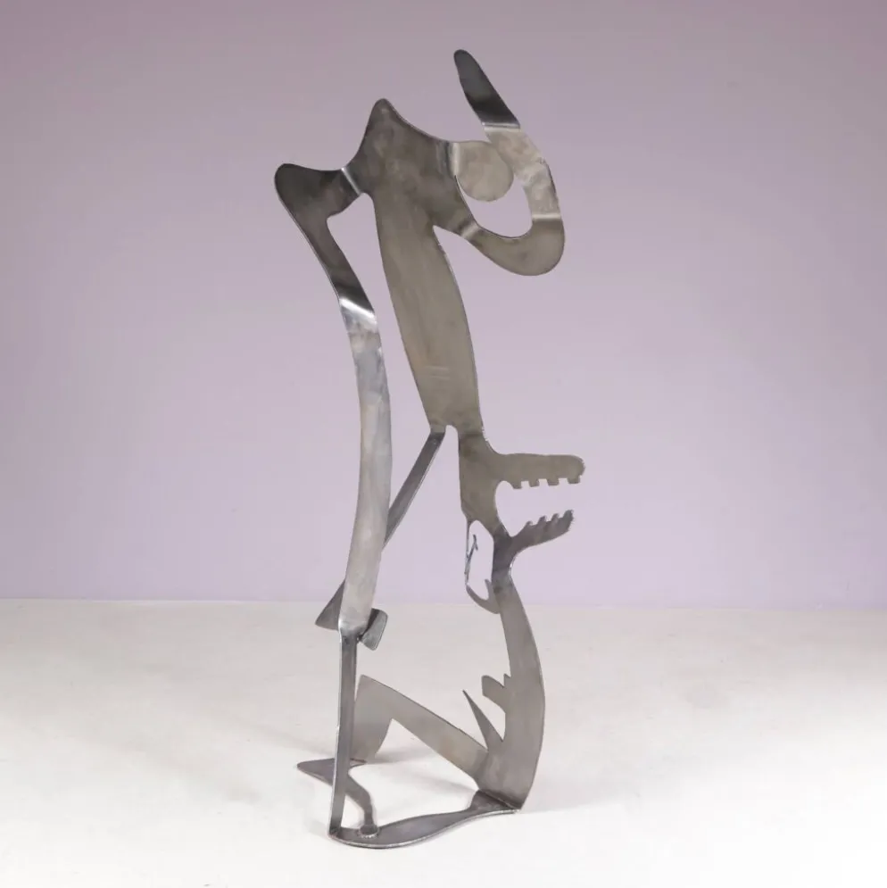 Sculpture abstraite en métal des années 1990 nommée : mensch mit mensch Guido Hafner allemand
