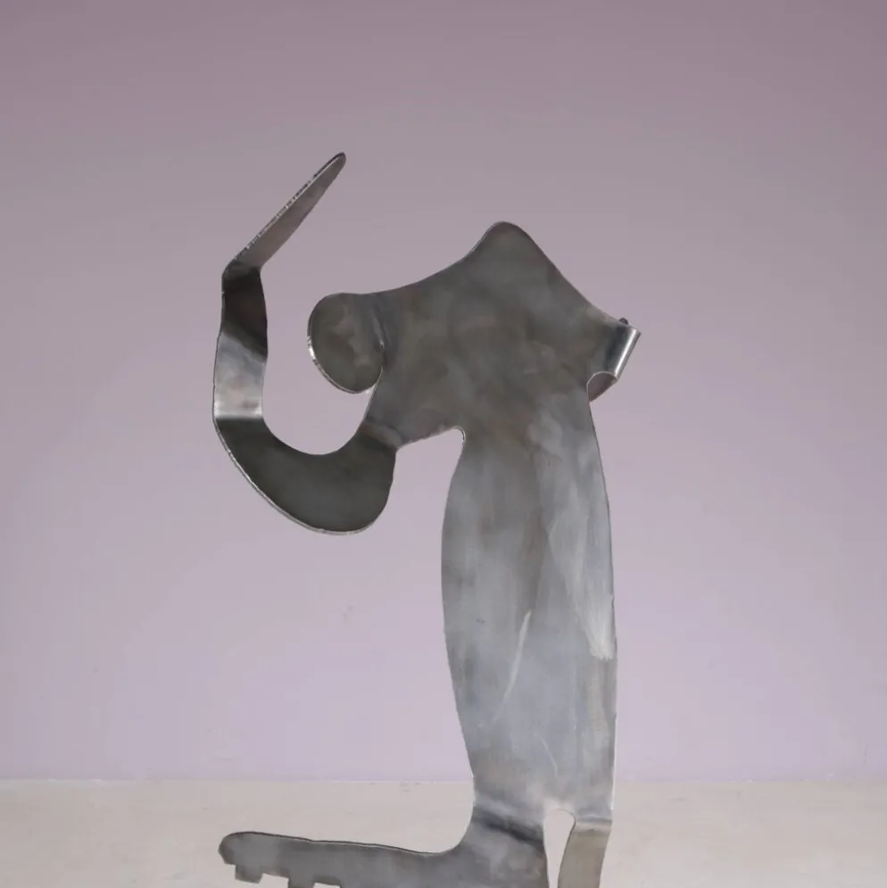 Sculpture abstraite en métal des années 1990 nommée : mensch mit mensch Guido Hafner allemand