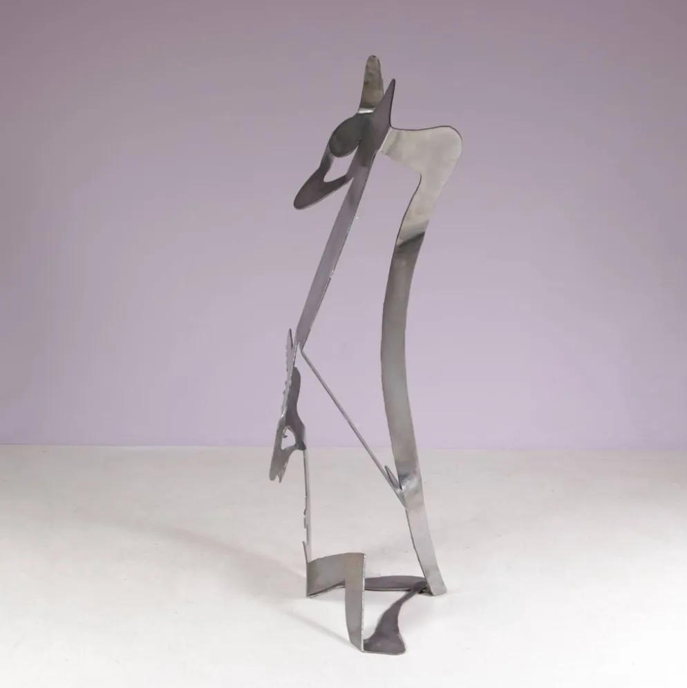 Sculpture abstraite en métal des années 1990 nommée : mensch mit mensch Guido Hafner allemand