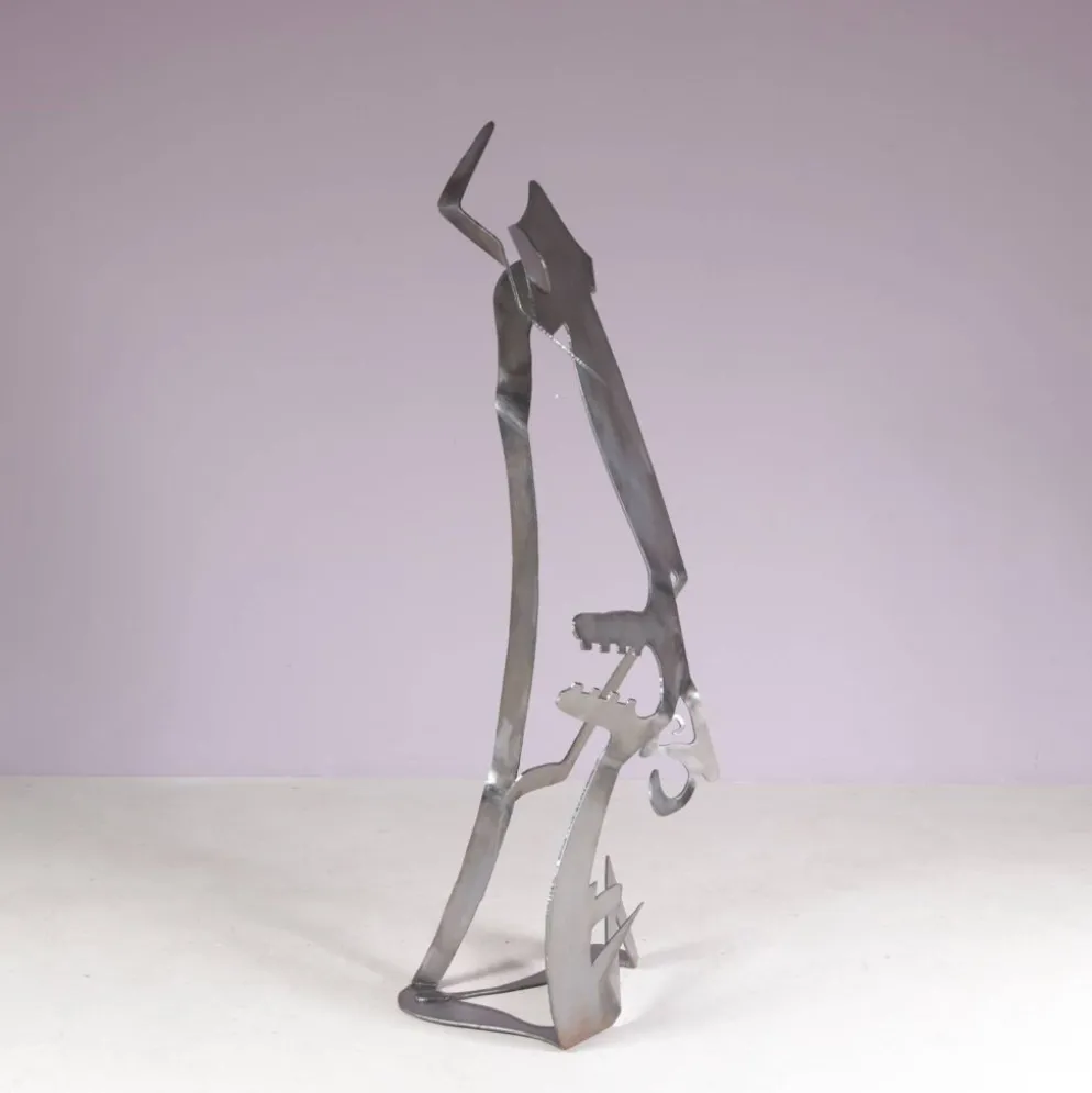 Sculpture abstraite en métal des années 1990 nommée : mensch mit mensch Guido Hafner allemand