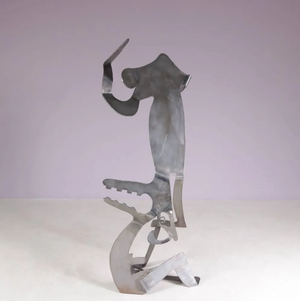 Sculpture abstraite en métal des années 1990 nommée : mensch mit mensch Guido Hafner allemand