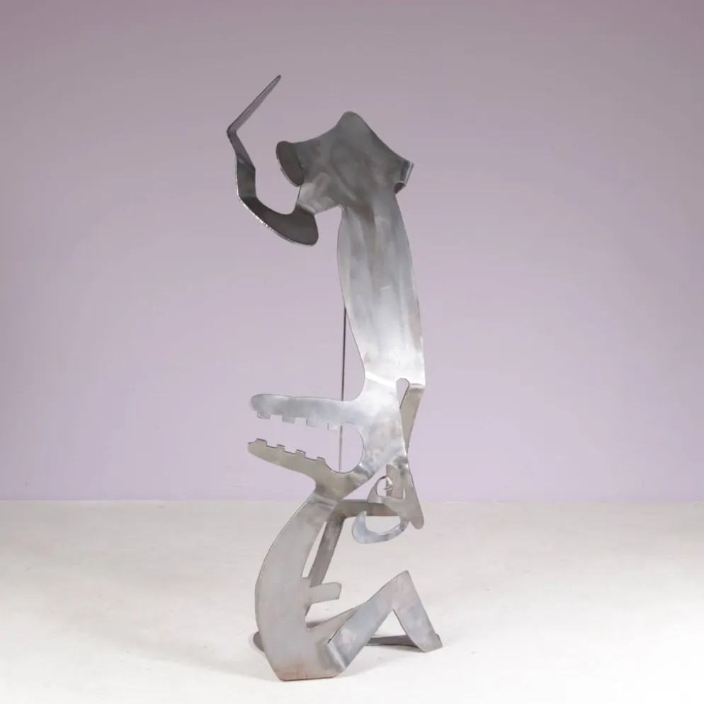 Sculpture abstraite en métal des années 1990 nommée : mensch mit mensch Guido Hafner allemand