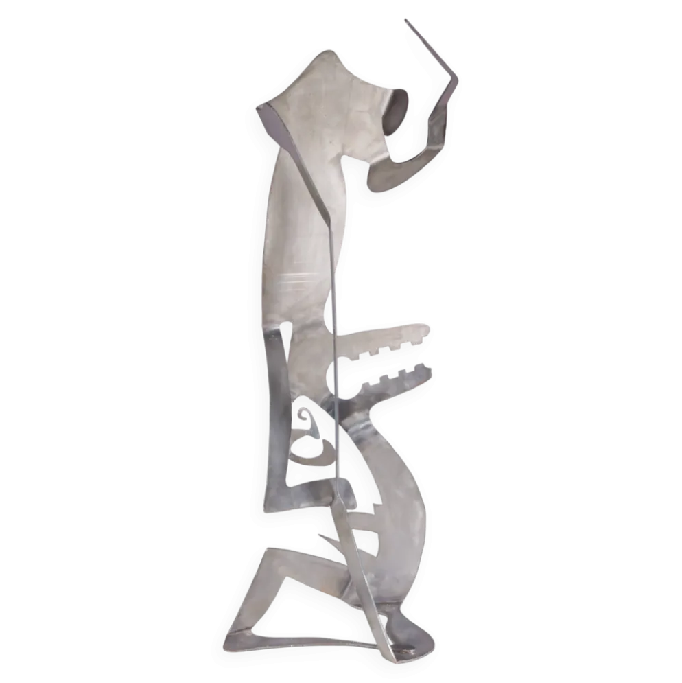 Sculpture abstraite en métal des années 1990 nommée : mensch mit mensch Guido Hafner allemand
