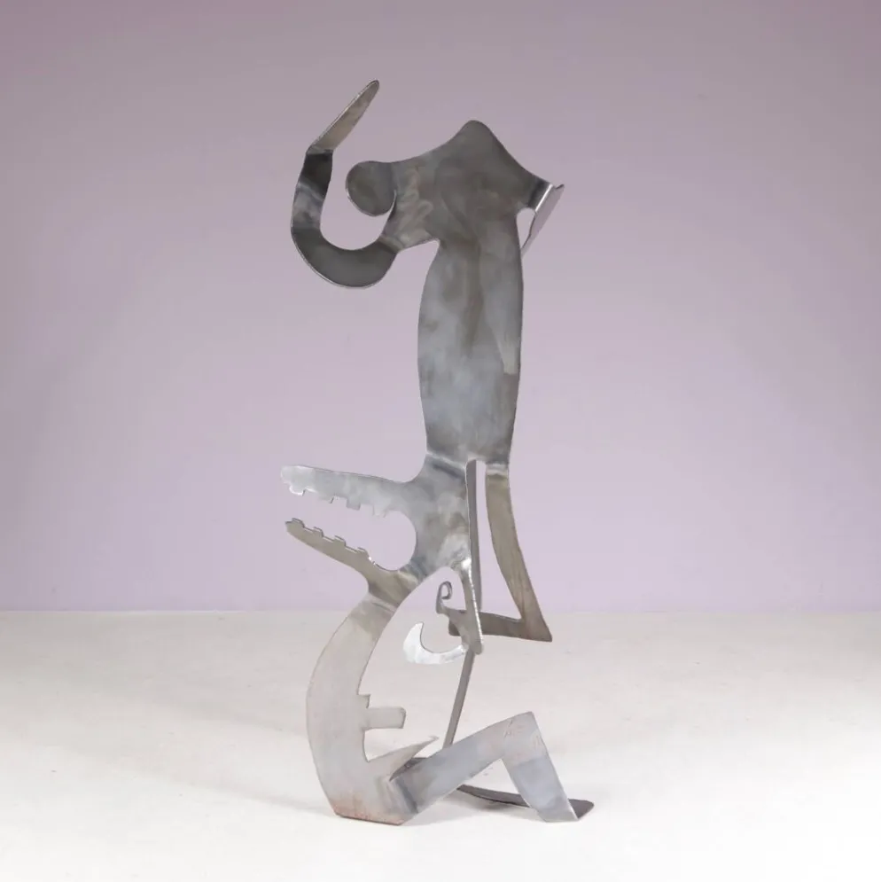 Sculpture abstraite en métal des années 1990 nommée : mensch mit mensch Guido Hafner allemand