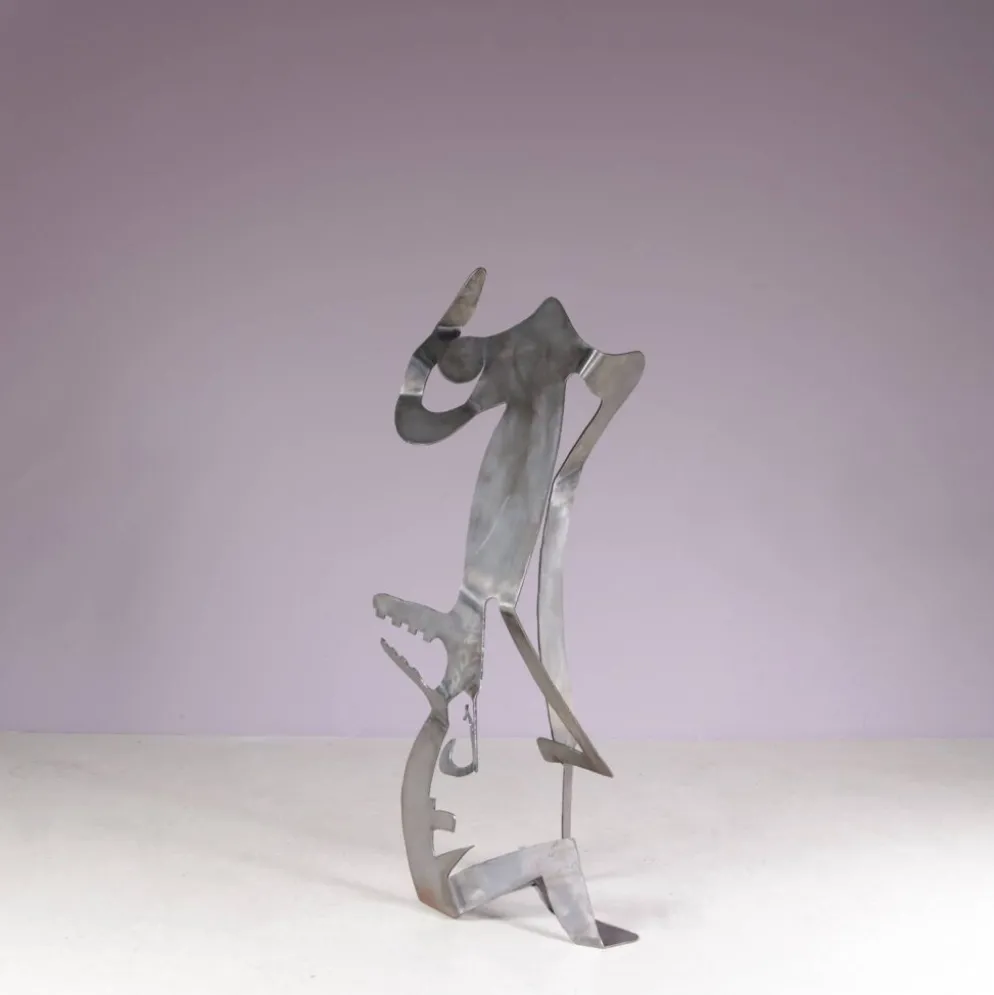 Sculpture abstraite en métal des années 1990 nommée : mensch mit mensch Guido Hafner allemand
