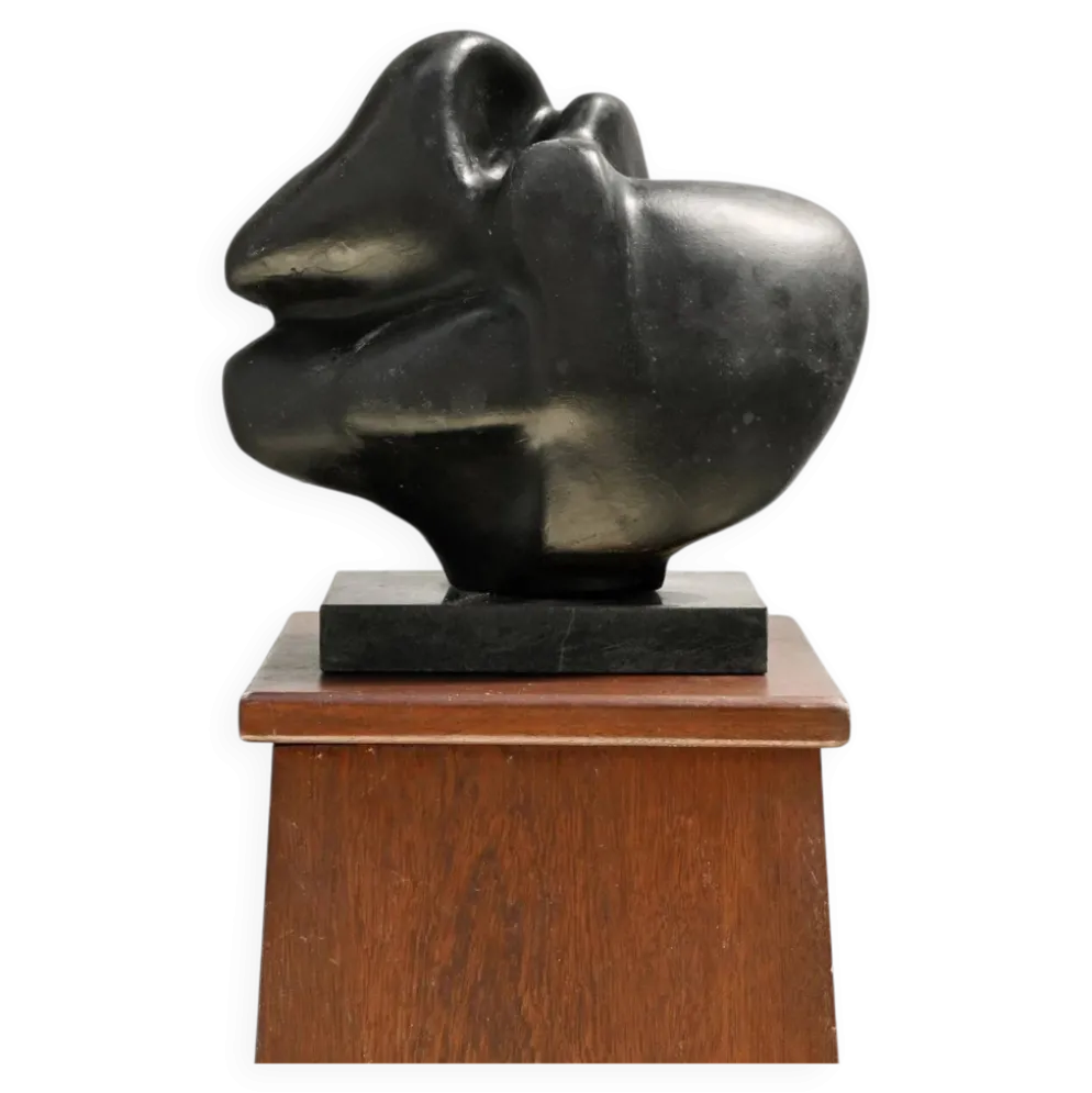 Sculpture abstraite en terre cuite noire, années 1960