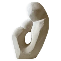 Sculpture abstraite plâtre couple enfant vintage