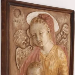 Sculpture ancienne Vierge Marie Italie '900 peinture bas-relief en plâtre