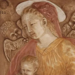 Sculpture ancienne Vierge Marie Italie '900 peinture bas-relief en plâtre