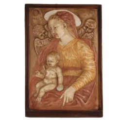 Sculpture ancienne Vierge Marie Italie '900 peinture bas-relief en plâtre
