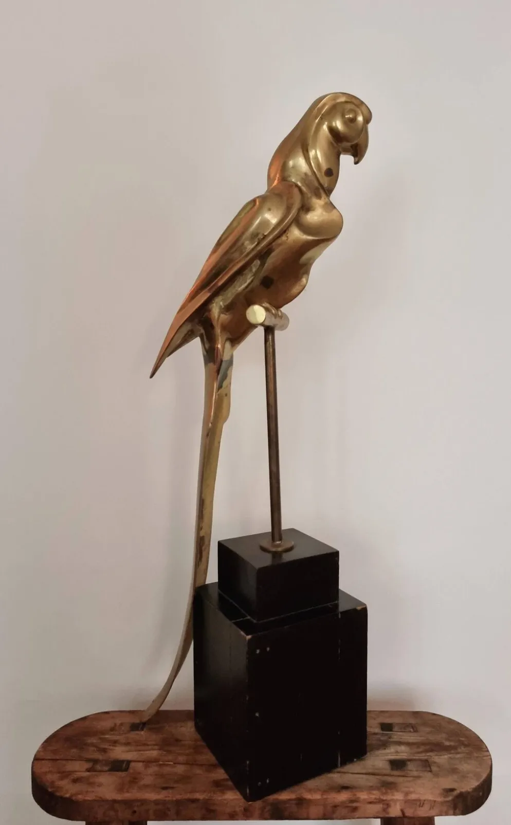 Sculpture décorative en laiton massif représentant un perroquet, années 1970, Palm Beach/Hollywood Regency