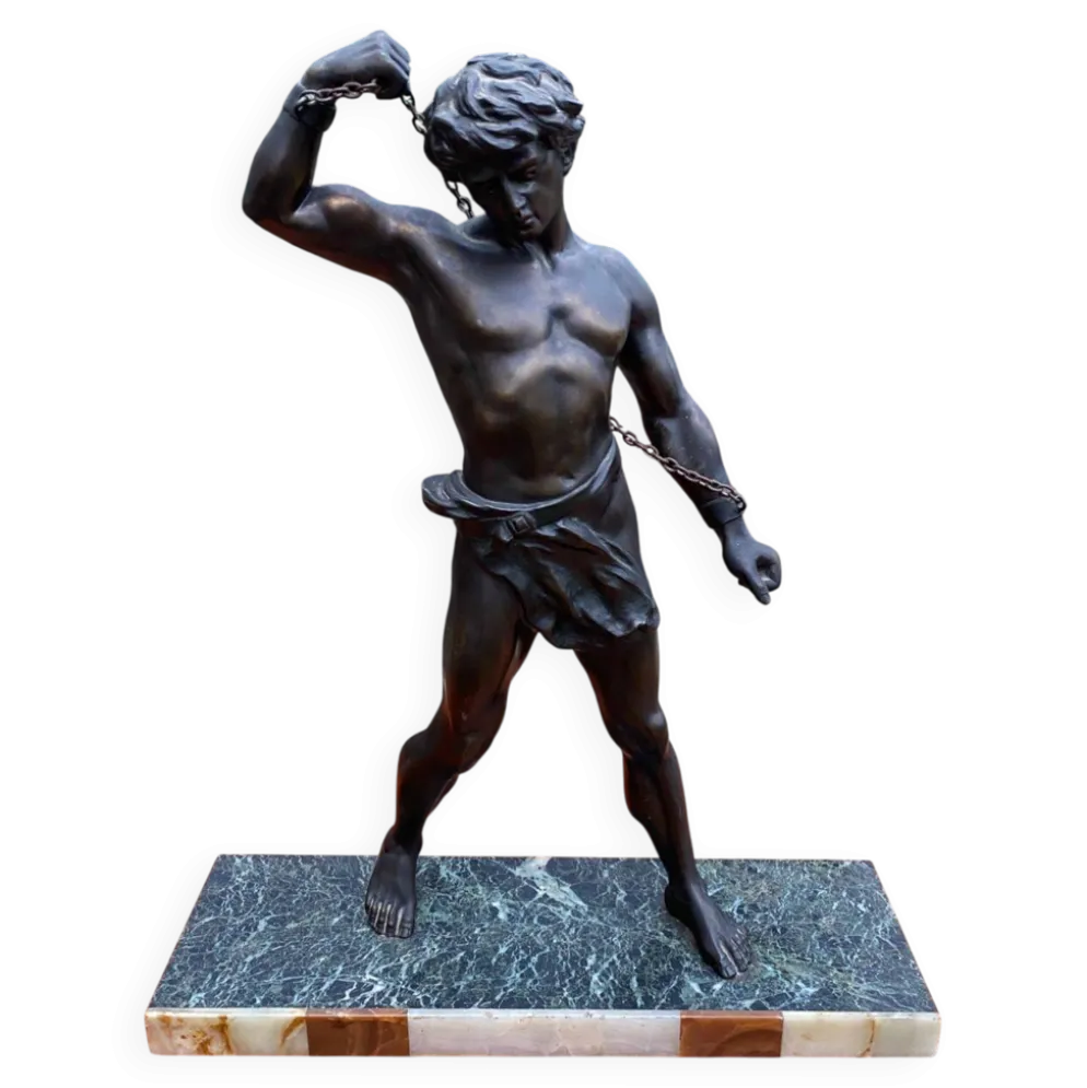 Sculpture en bronze "man in chains" sur marbre 55cm