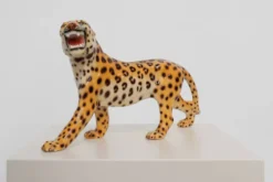 Sculpture en céramique léopard peinte à la main par Giovanni Rozan, Italie vers 1950