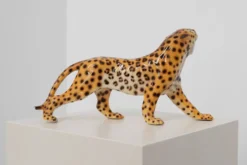 Sculpture en céramique léopard peinte à la main par Giovanni Rozan, Italie vers 1950
