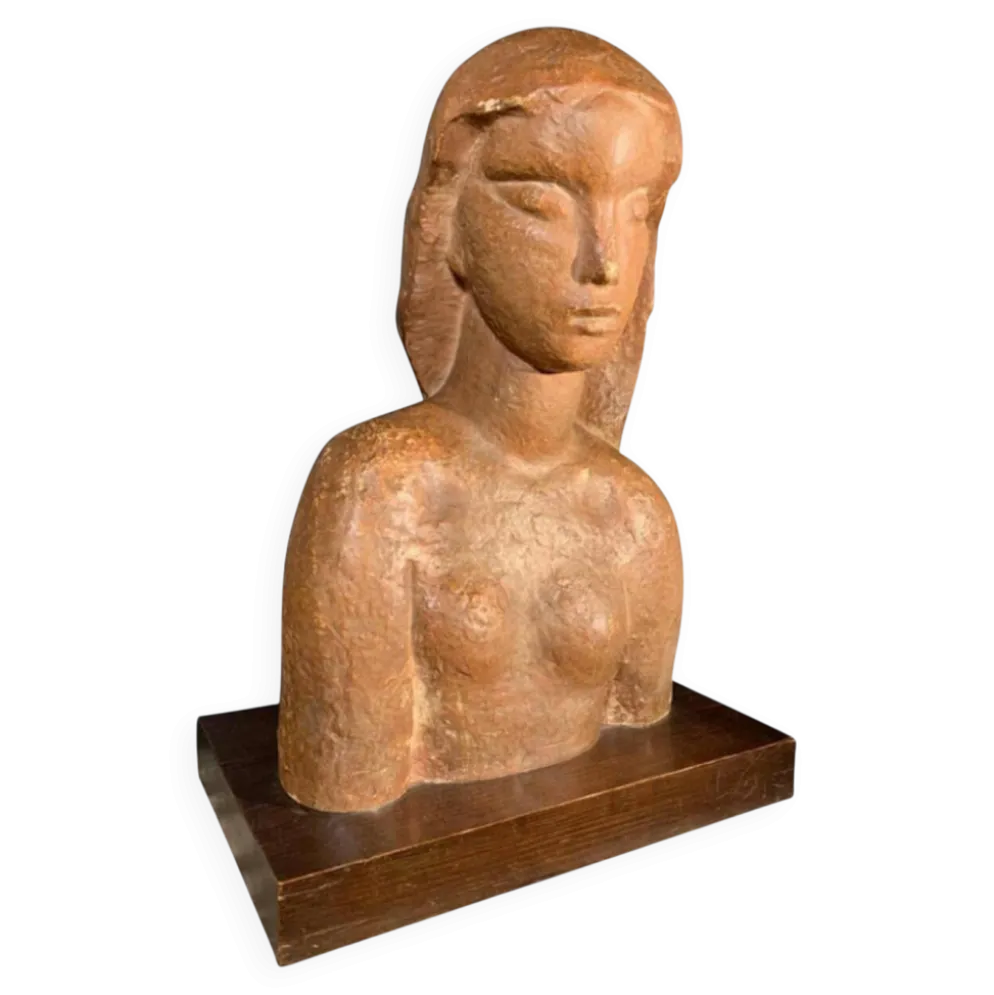 Sculpture expressionniste Art Déco "Buste Femme nue", 1940