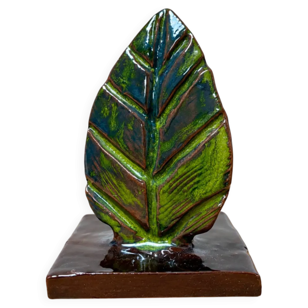 Sculpture feuille en céramique émaillée vintage – années 60/70