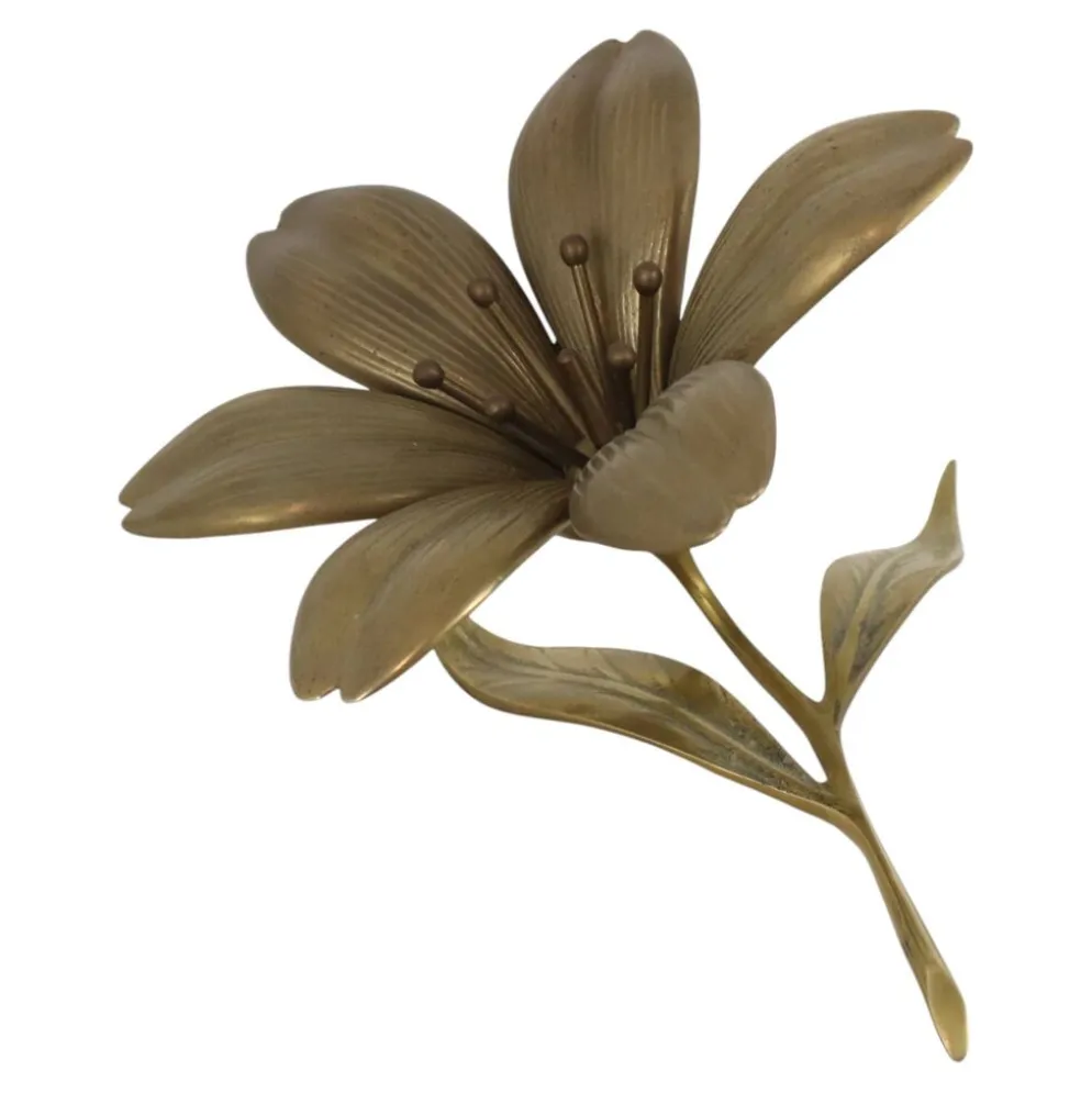 Sculpture figurine cendrier en laiton fleur de lys du milieu du siècle