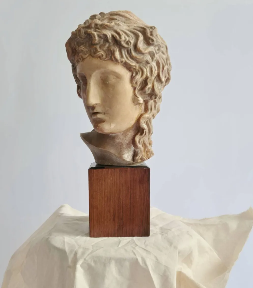 Sculpture, Grande tête creuse d'Apollon, vers 1890, sur socle en bois