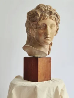 Sculpture, Grande tête creuse d'Apollon, vers 1890, sur socle en bois