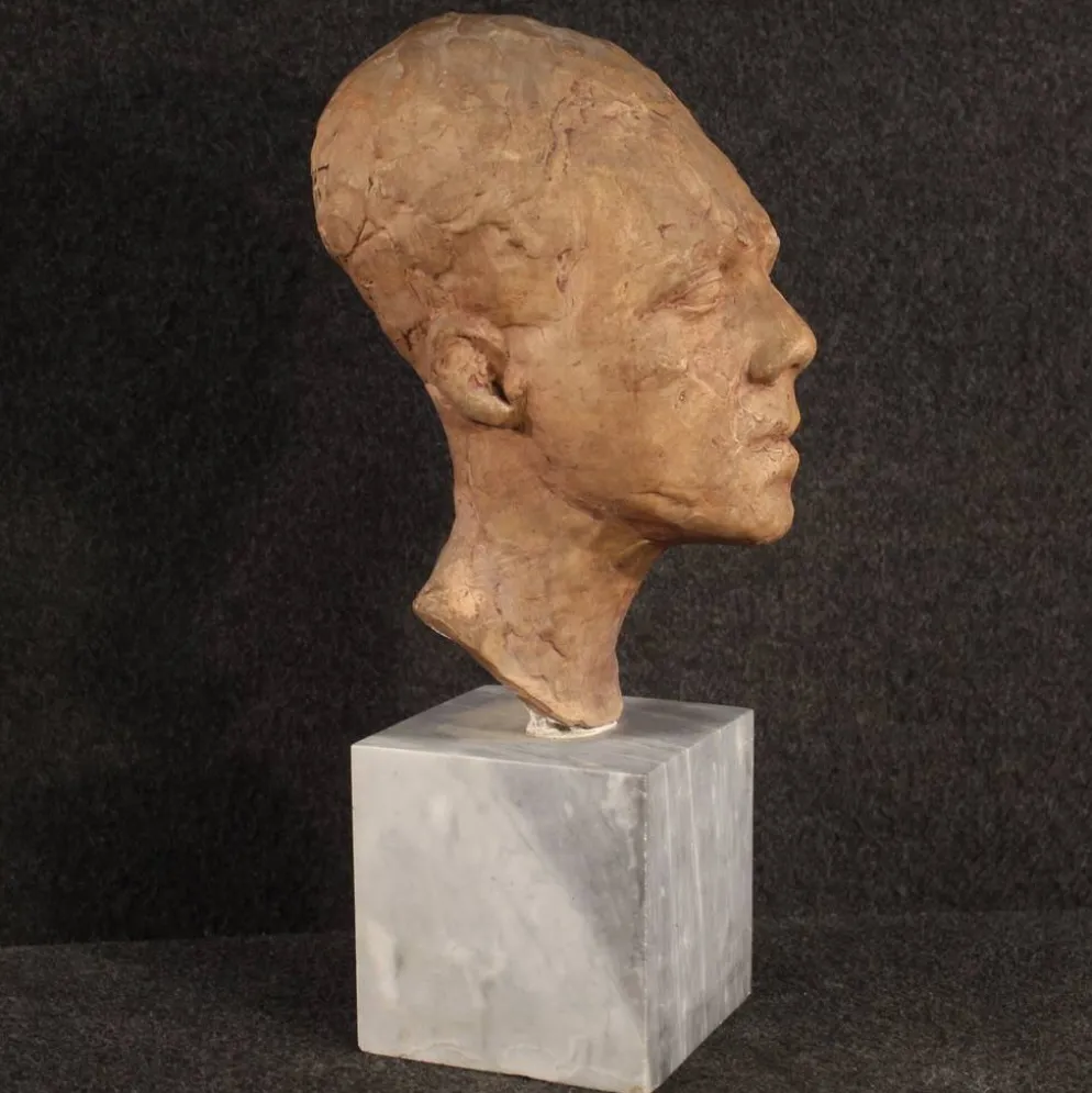 Sculpture italienne en terre cuite avec socle en marbre