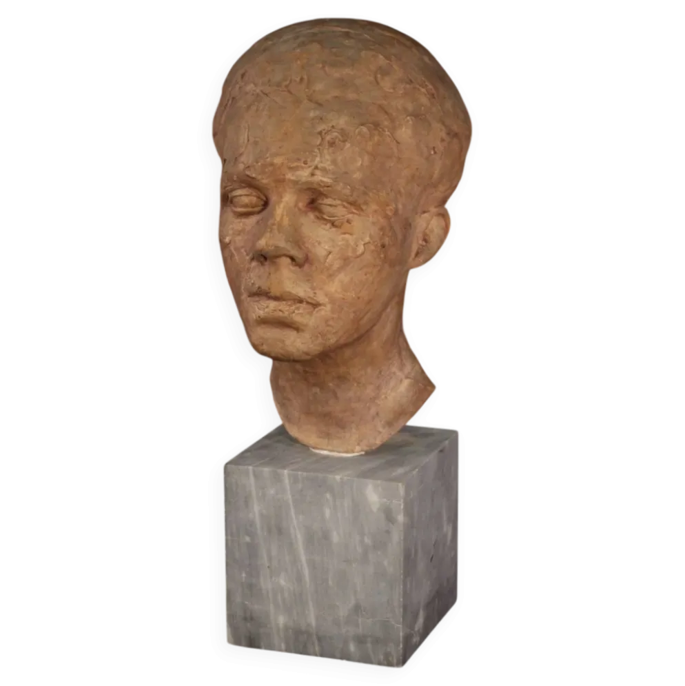 Sculpture italienne en terre cuite avec socle en marbre