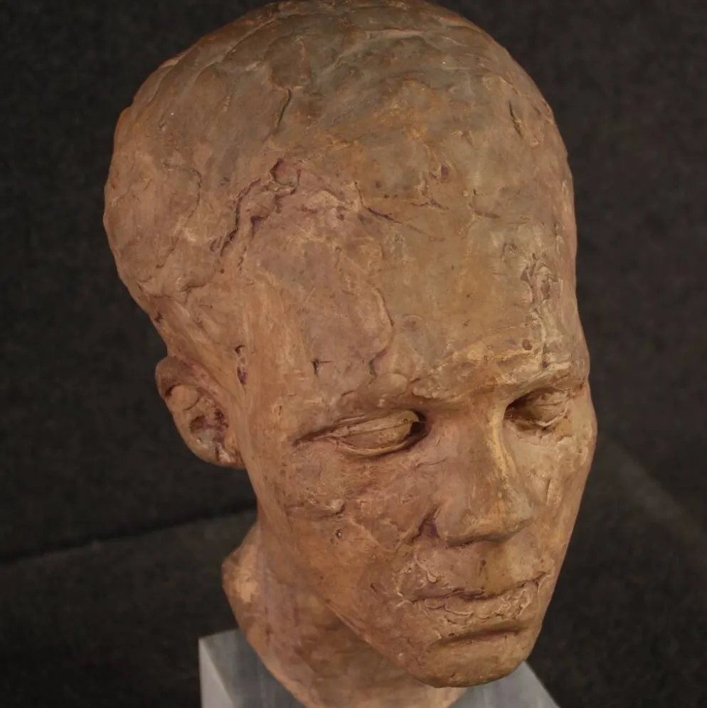 Sculpture italienne en terre cuite avec socle en marbre