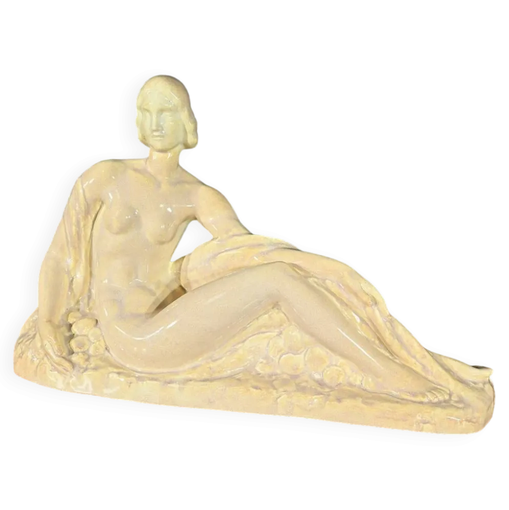 Sculpture « Jeune femme parmi les fleurs », Odyv, Manufacture Berlot-Mussier, Art Déco