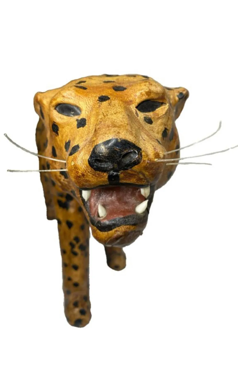 Sculpture Léopard Vintage Années 60/70 en Cuir Véritable Pièce Rétro