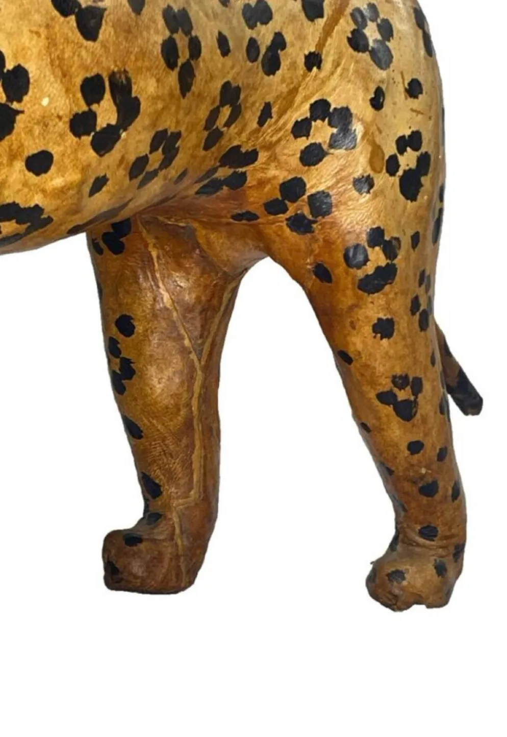 Sculpture Léopard Vintage Années 60/70 en Cuir Véritable Pièce Rétro