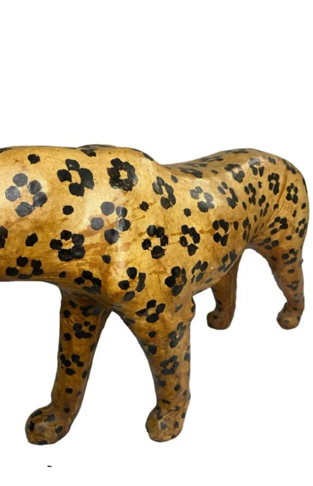 Sculpture Léopard Vintage Années 60/70 en Cuir Véritable Pièce Rétro