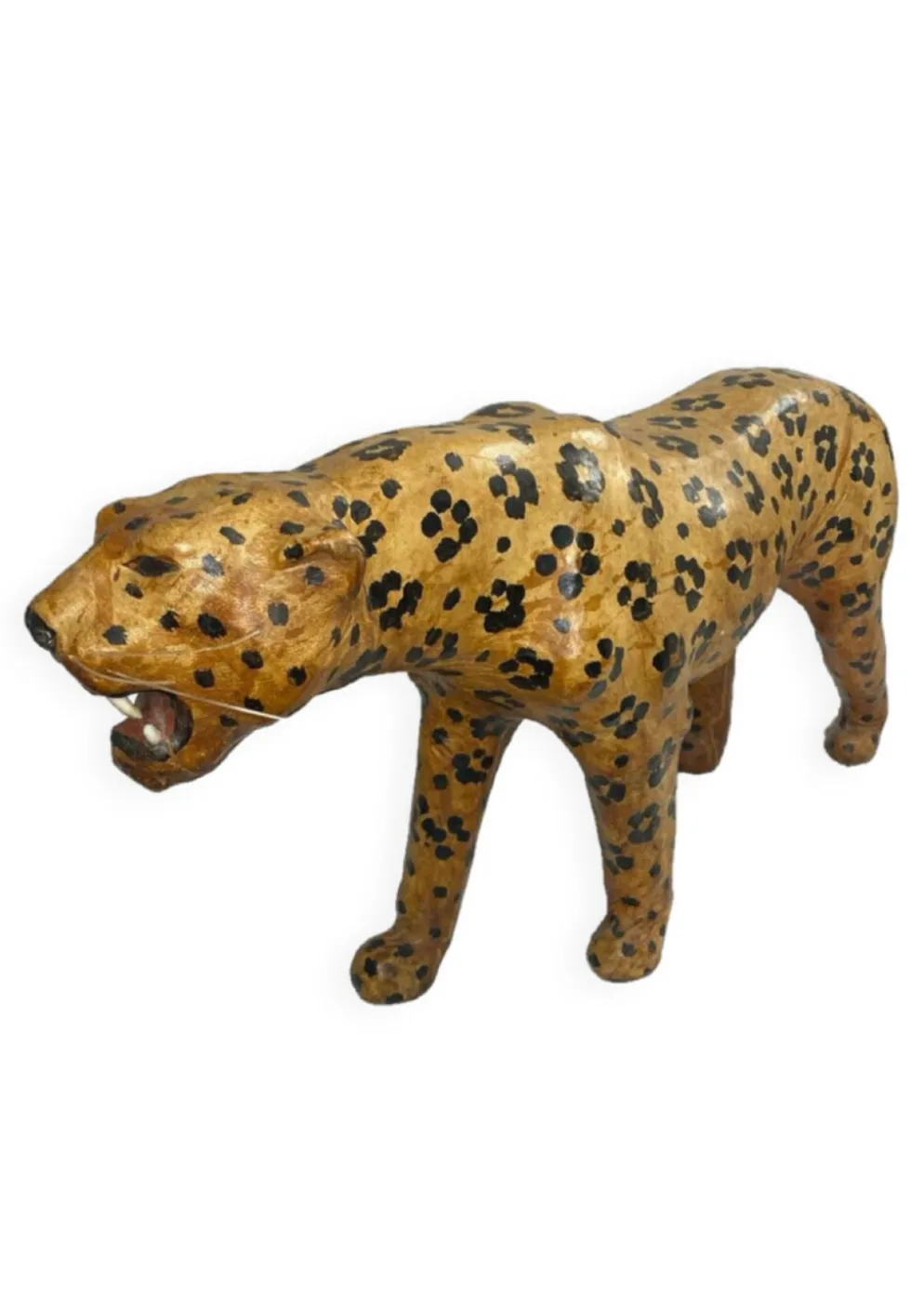 Sculpture Léopard Vintage Années 60/70 en Cuir Véritable Pièce Rétro