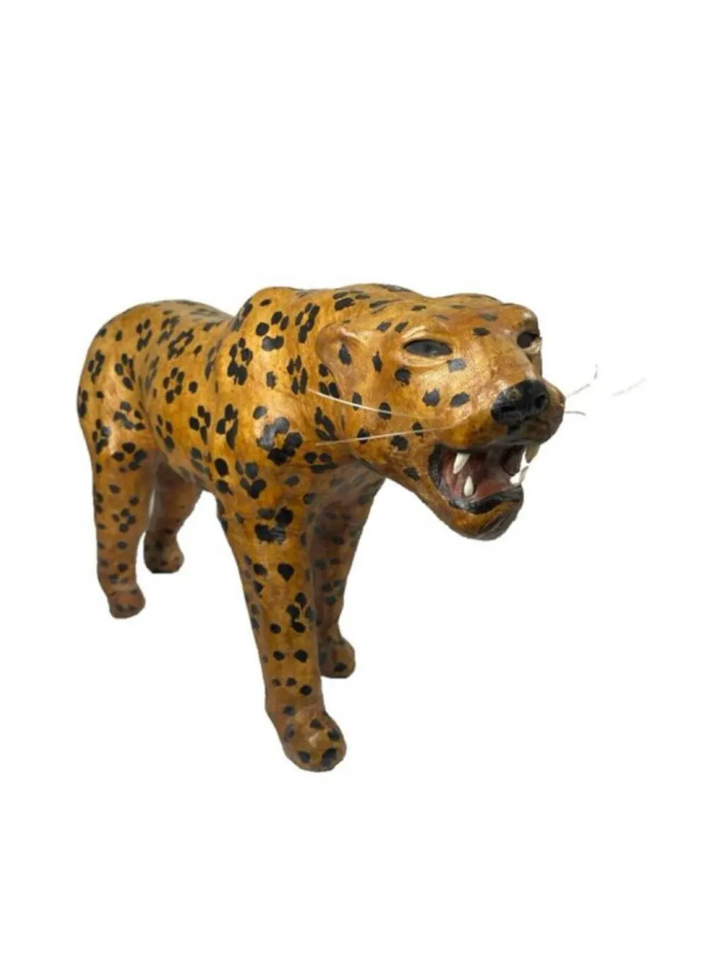 Sculpture Léopard Vintage Années 60/70 en Cuir Véritable Pièce Rétro