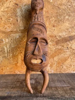Sculpture Masque Africain Artisanal Bois Sculpté Vintage #D882