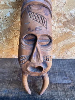 Sculpture Masque Africain Artisanal Bois Sculpté Vintage #D882