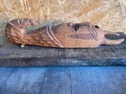 Sculpture Masque Africain Artisanal Bois Sculpté Vintage #D882