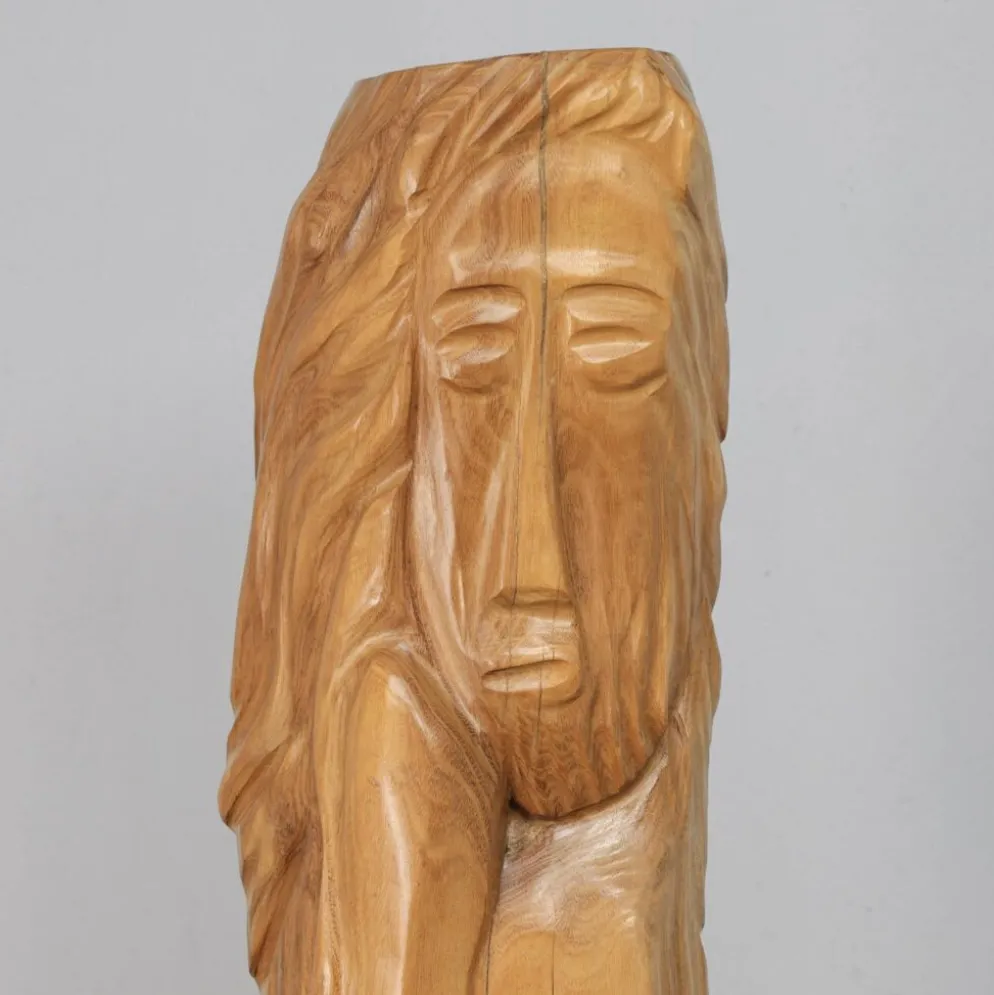 Sculpture monumentale en chêne sculptée à la main, Belgique, années 1970