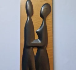 Sculpture murale en bois des années 1970, amoureux du milieu du siècle
