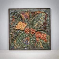 Sculpture murale en relief floral en céramique par Neubauer, années 1970