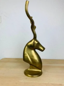Sculpture tête d'antilope laiton format XXL, vintage