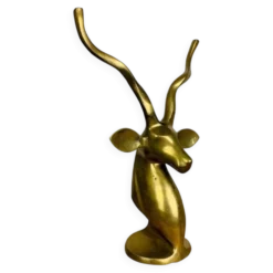 Sculpture tête d'antilope laiton format XXL, vintage