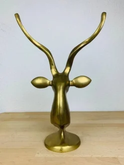 Sculpture tête d'antilope laiton format XXL, vintage