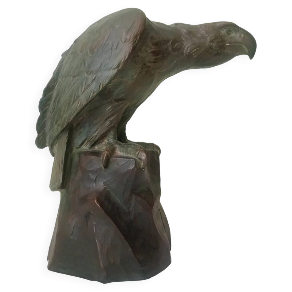 Scupture - Armand Fagotto - Aigle sur un rocher - Terre cuite & patine
