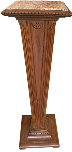 Sellette colonne ancienne en bois et marbre – Style Art Déco
