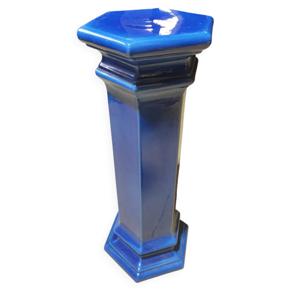 Sellette - colonne en faïence bleue