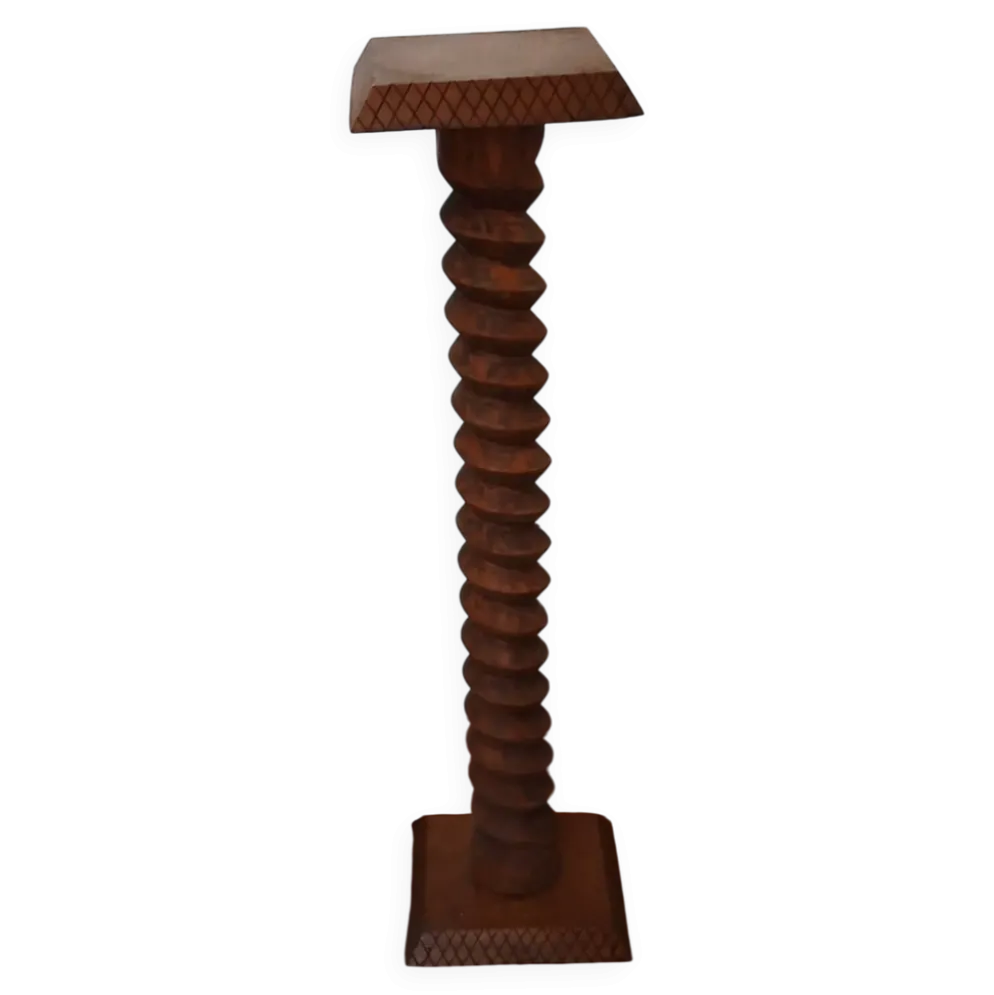 Sellette Colonne Torse Vintage - Bois Massif Sculpté - Style Art Déco