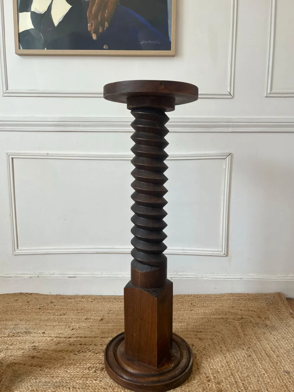 Sellette, colonne vis de pressoir en bois